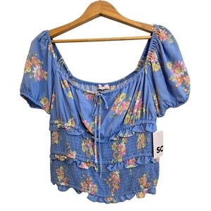 🌼3 for $15🦋 SO Smocked crop Top Floral Off Shoulder Blue Large New‎ With Tags